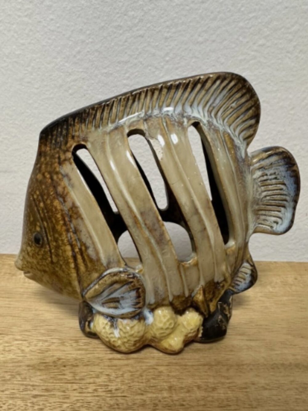 Vintage Ceramic Fish Luminary Tea Light Votive Candle Holder Glazed MCM